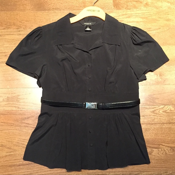 Arden B Tops - Arden B Black Peplum Top with Removable Belt